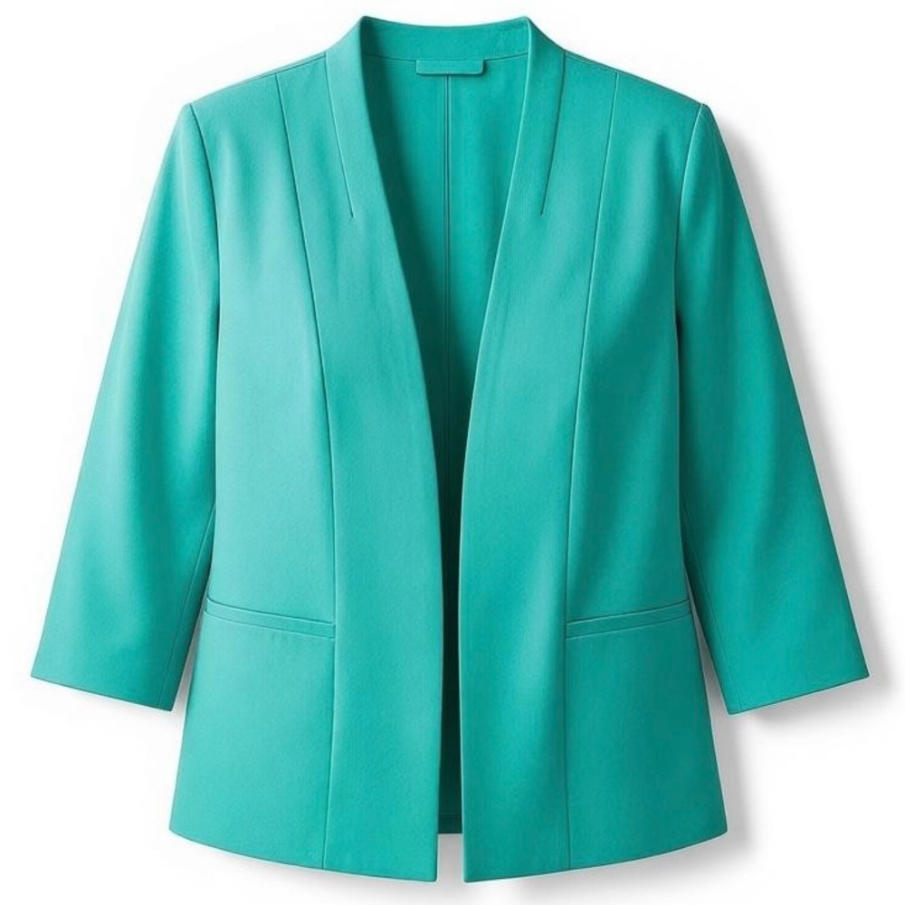 Kasper Womens Teal Open Front Blazer Jacket 97% Polyester 3% Elastane